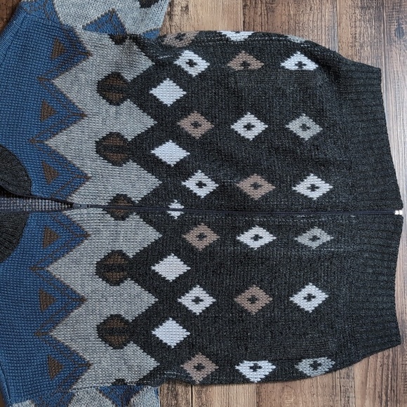 Lazarus Vintage 80's Wool Blend Geometric Full Zip Old Man Sweater Size Large - Picture 4 of 7
